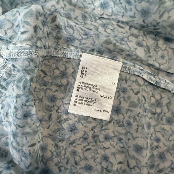 Women's Floral Print Ruffle Topper Tie-Waist Bell-Sleeve Top, Blue, S - Picture 6 of 6